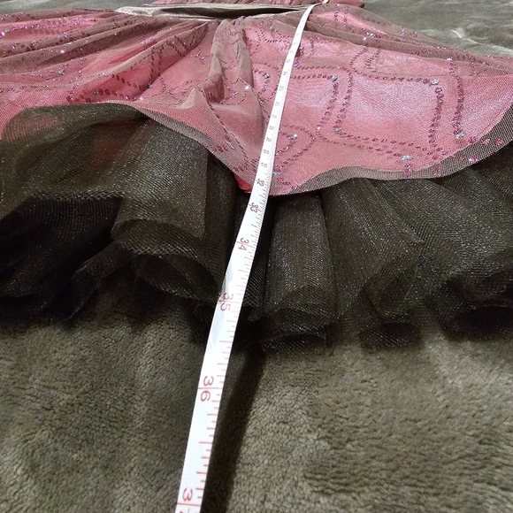 🆑️ MORGAN & CO. Drop Waist Dress Pink & Dark Brown Sequins Crystals Tulle Satin - Picture 16 of 17